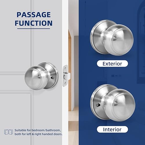 Miniatura 4 de Pomo de puerta de paso, cerradura de puerta interior sin bloqueo, manijas redondas para pasillos laterales derecho e izquierdo, perillas de armario,