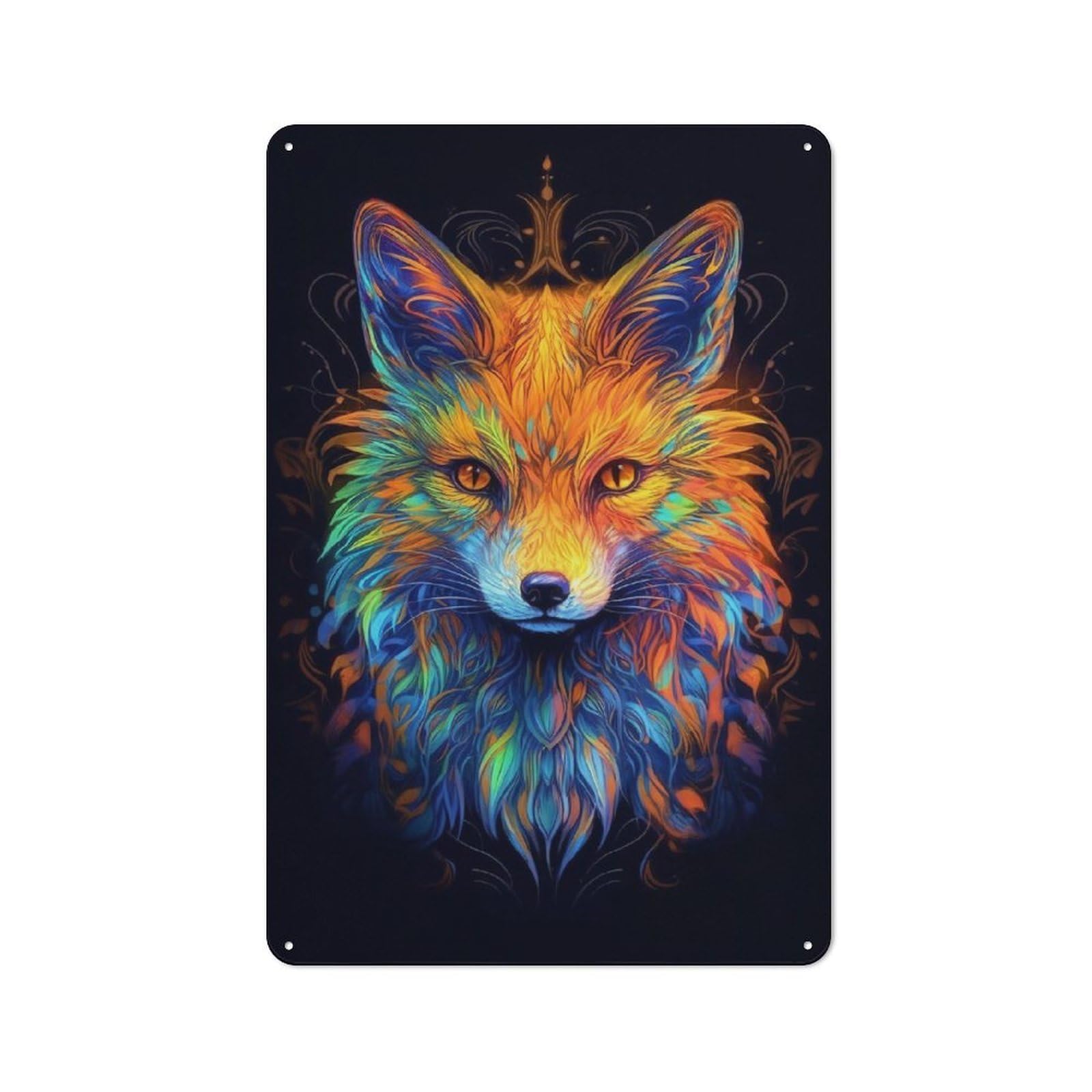 Junmoney Red Fox Potrait Abstract Rustic Metal Sign 30X20cm Featuring For Garage Wall, Suited To Garage Decor Collectors