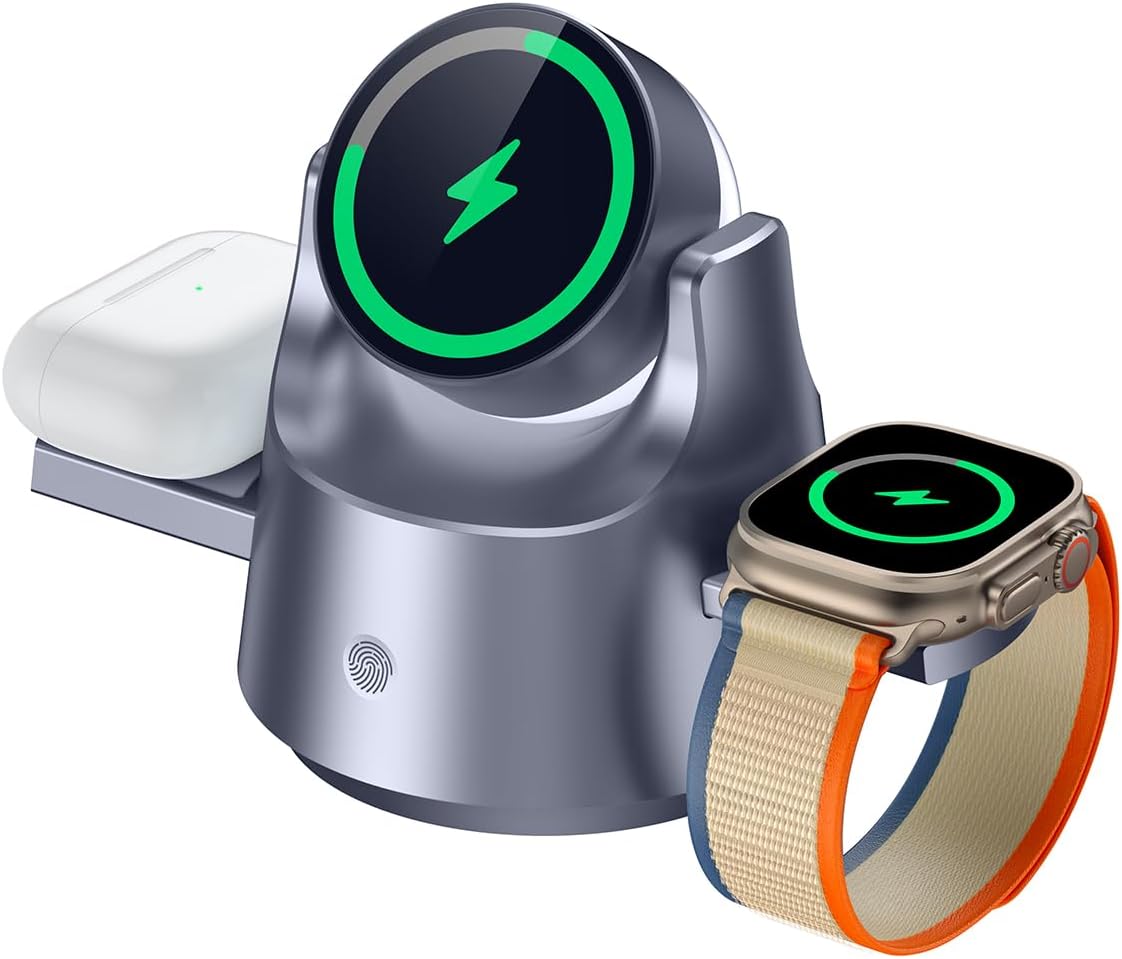 4-in-1 Magnetic Wireless Charging Station with Night Light – Fast Charger Dock for iPhone 17/16/15/14/13, Apple Watch, AirPods – Adjustable Angle MagSafe-Compatible Desk & Bedside Charging Stand