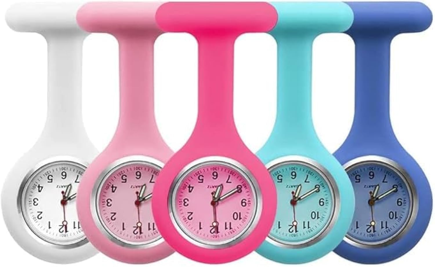 5 Pcs Nurses Watch, Clip on Silicone Nurse Watches, with Security Pin, Portable Watch with Glow Pointer, High Precision Quartz Movement, Easy to Read, for Nurses and Other Medical Professionals