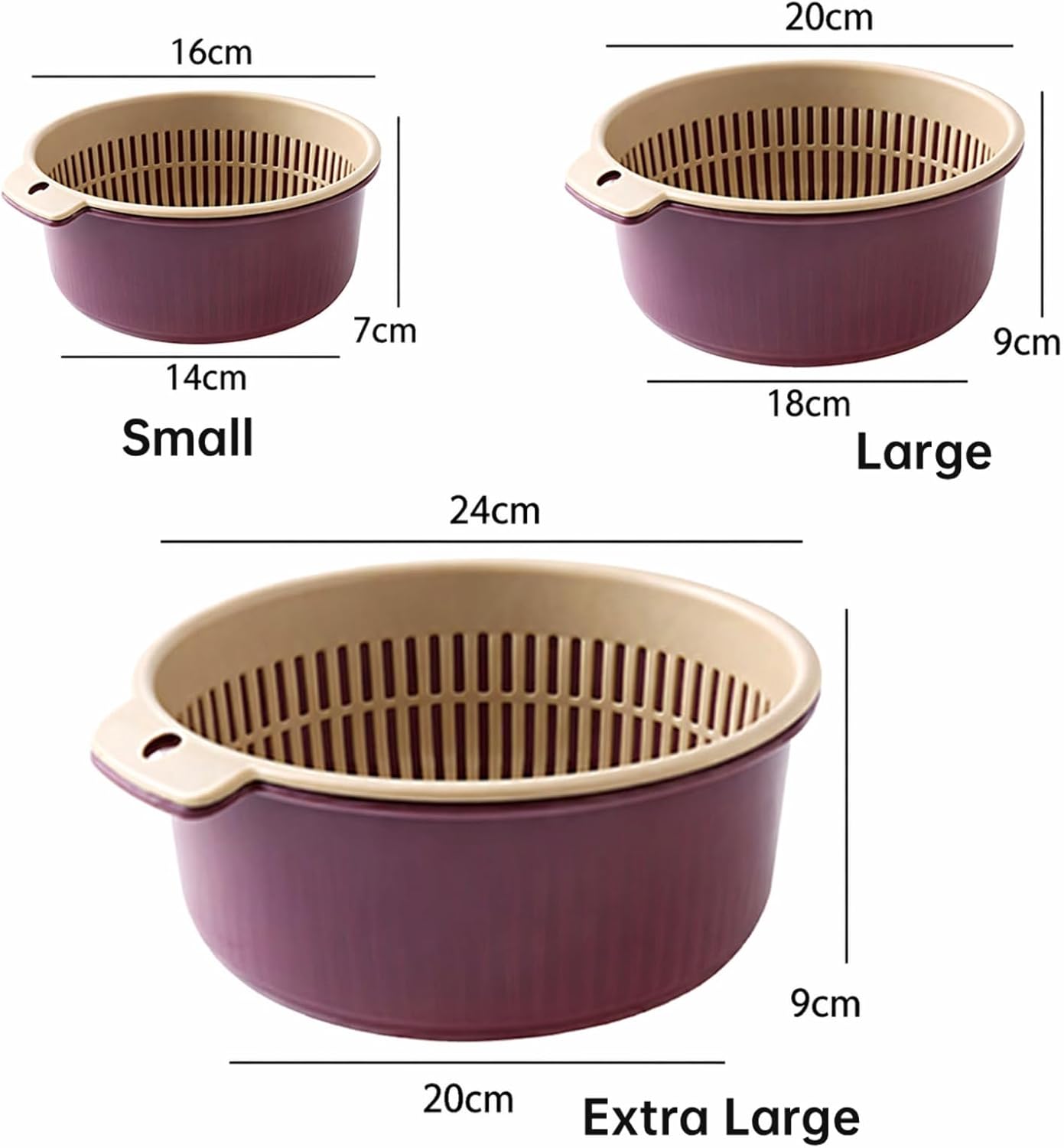 2 in 1 Colander Bowl Set, Detachable Strainer and Serving Bowl Kitchen Fruit Vegetable Washing Drainer for Home Meal Prep and Salad Making (Small 14x7x16cm)