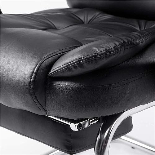 Miniatura 5 de Silla de oficina ejecutiva ergonómica de cuero negro con soporte lumbar, cojín de respaldo alto, asiento giratorio ajustable para el hogar