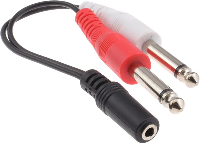 kenable 3.5mm Stereo Jack Socket to Twin 6.35mm Mono Jack Plugs Adapter Cable