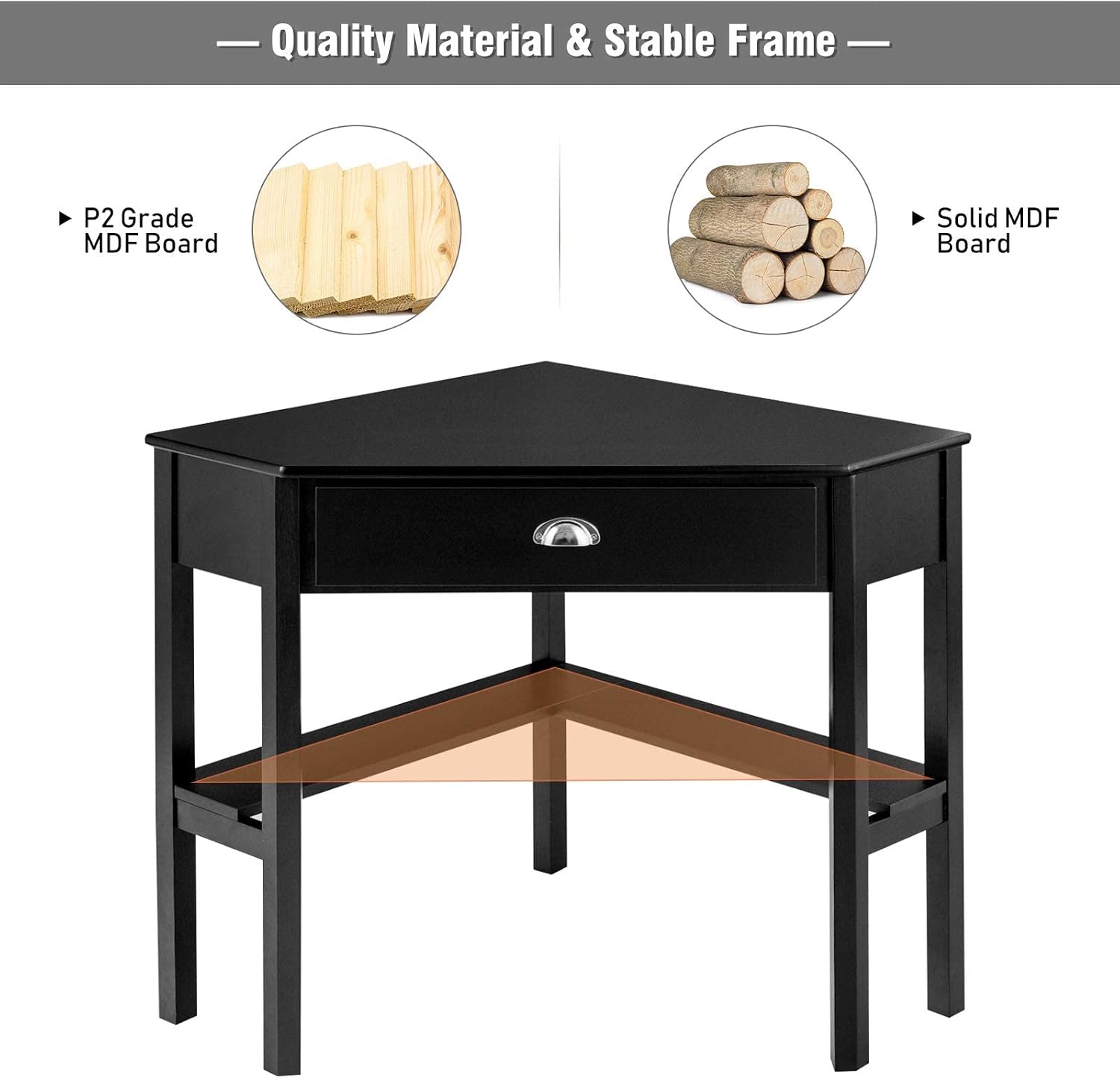 LDAILY Corner Desk, Triangle Corner Computer Desk for Small Space, Compact Writing Desk with Storage Shelves & Drawer, Space Saving Small Makeup Vanity Desk for Bedroom, Home Office, Black