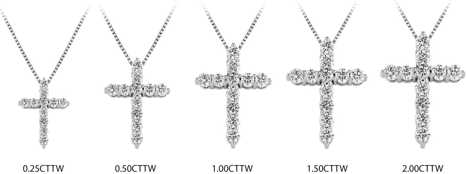 Diamond Wish 1/4 to 2 Carat Lab Grown Diamond Cross Pendant Necklace for Women and Men - Unisex 14k Gold Pendant - 16 to 18 Inch Adjustable Chain Necklace (H-I, SI1-SI2, cttw) Spring Ring Clasp