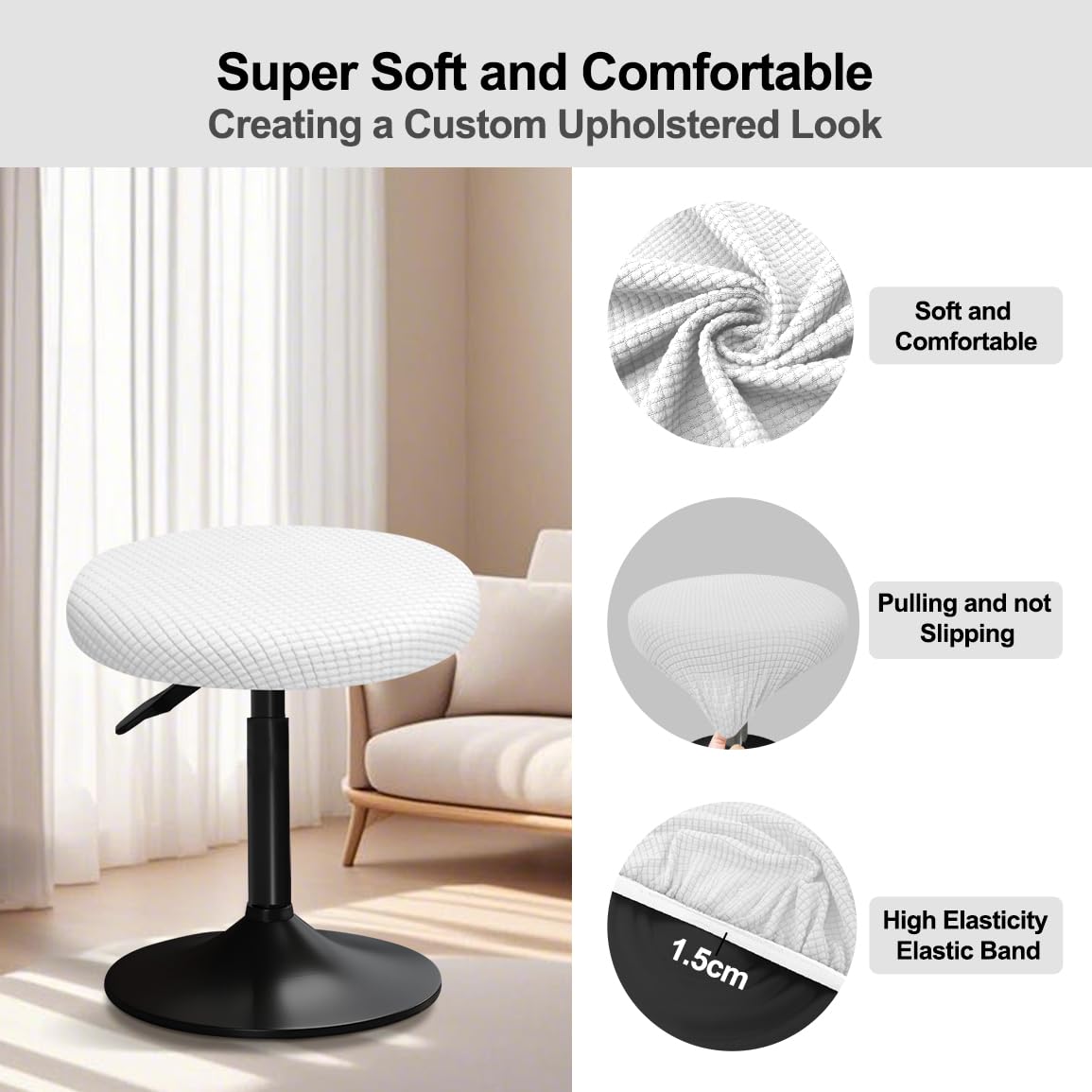YINGAYOU Stool Covers Round 12-16" Bar Stool Seat Covers Round with Plush Squares - Image 4