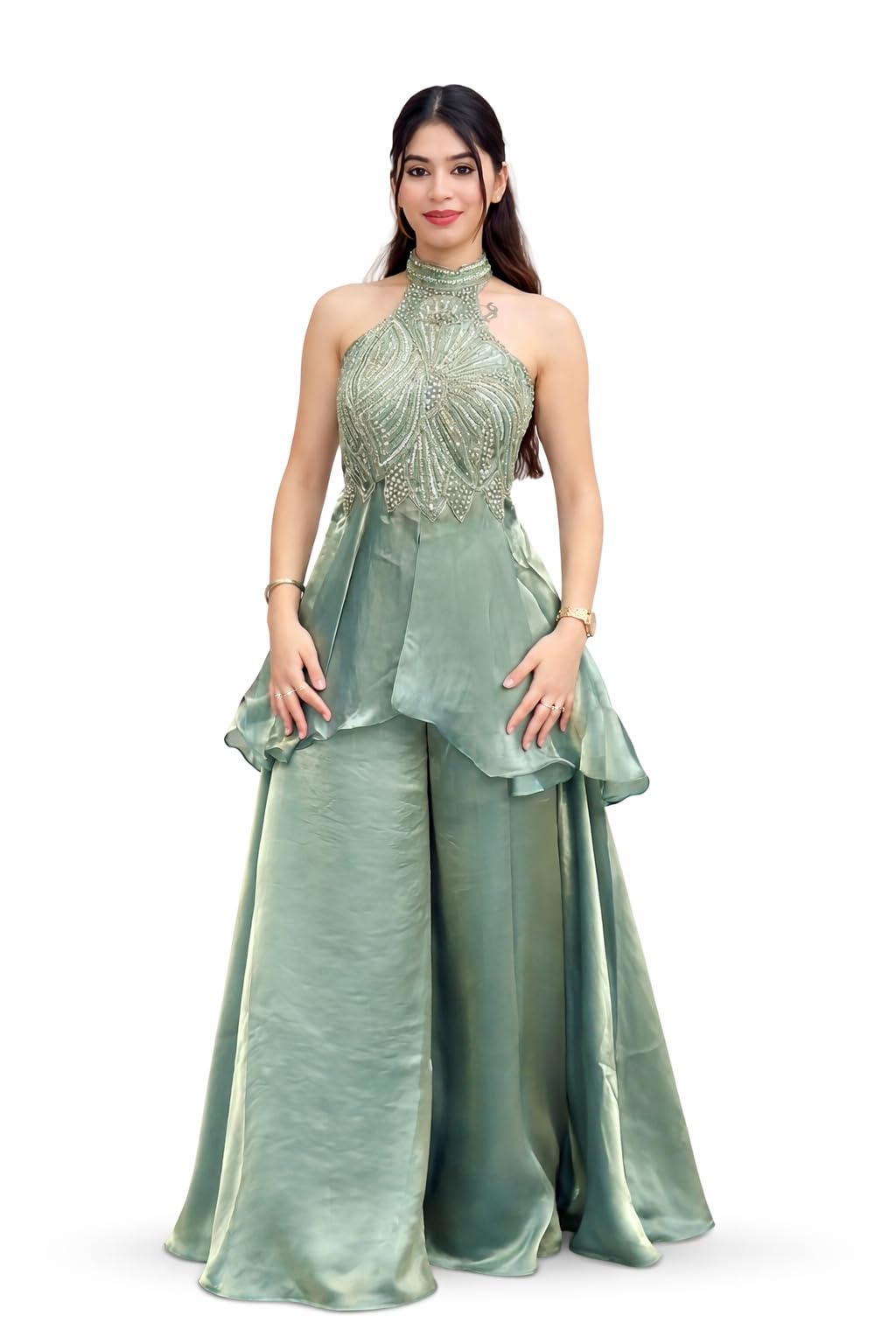 Women’s Embellished Halter Neck Peplum Co-ord Set-picture-31
