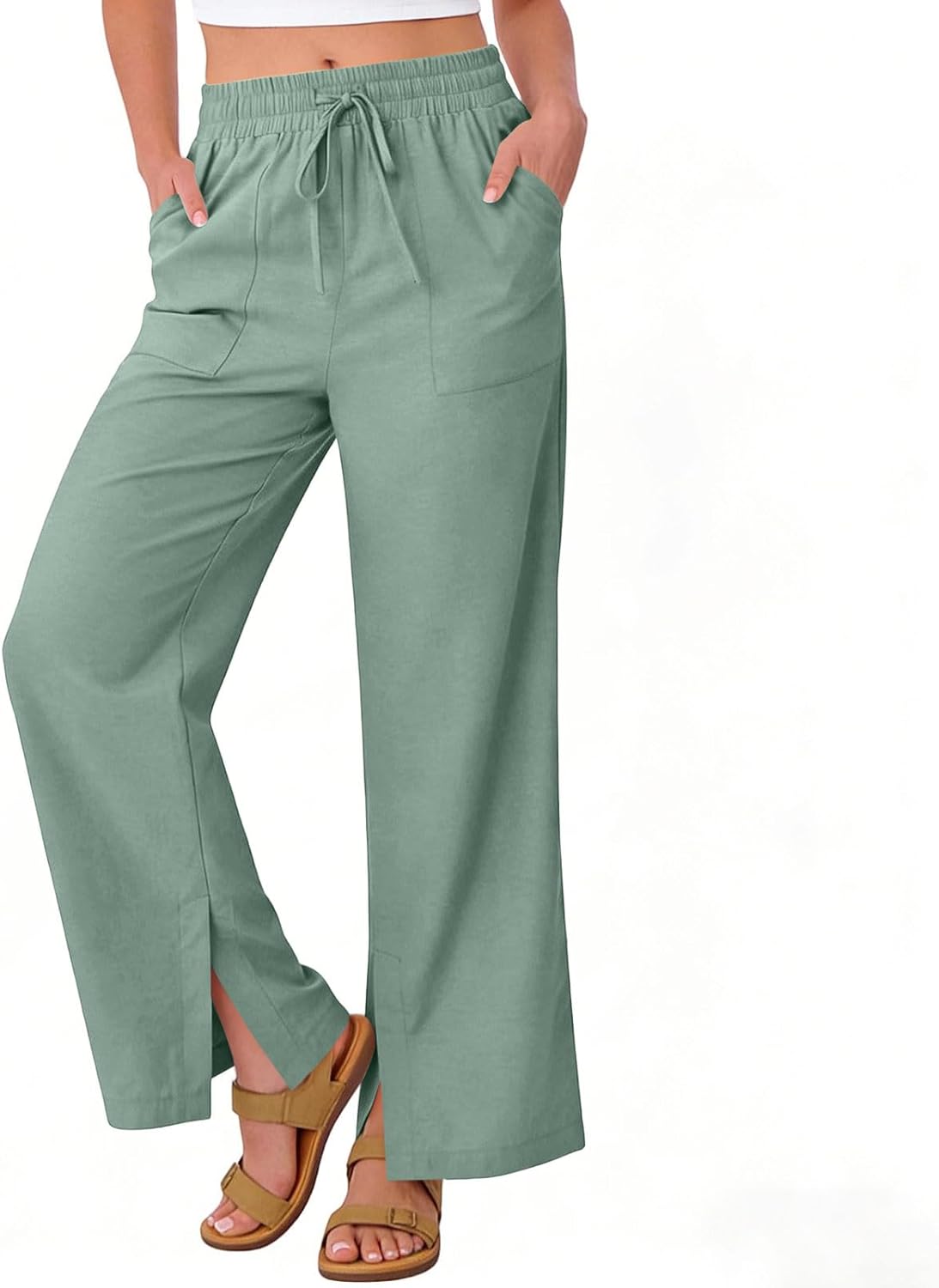 Pants for Women 2026 Summer High Waisted Pants Casual Soft Straight Leg Pant Solid Color Drawstring Comfy Pant