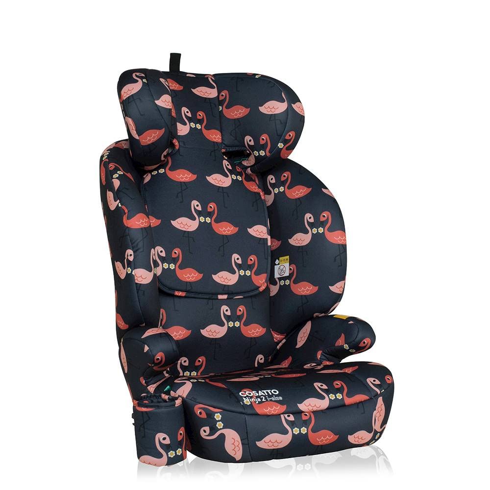 Cosatto Ninja 2 i-Size Hochlehnen-Sitzerhöhung 100-150cm (Pretty Flamingo) | ISOFIX oder Fahrzeuggurt Einbau mit Seitenaufprallschutz, Memory-Schaum und waschbaren Bezügen.