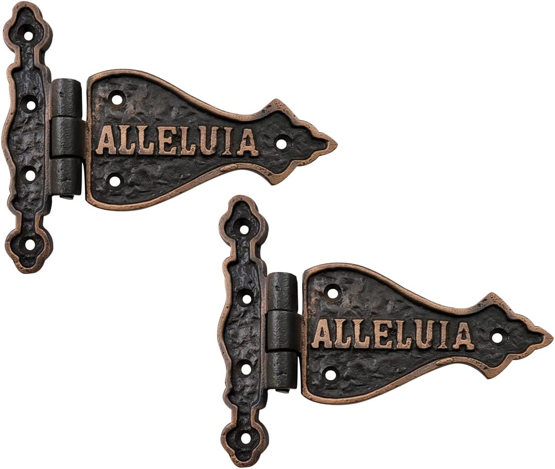 Adonai Hardware Alleluia Antique Cast Iron Vintage False or Faux or Dummy Hinges Front Engraved with Letters (4" x 4 Pack,) for Cabinets, Wardrobes, Sheds, Windows, Wooden Box, Chest and Trunks
