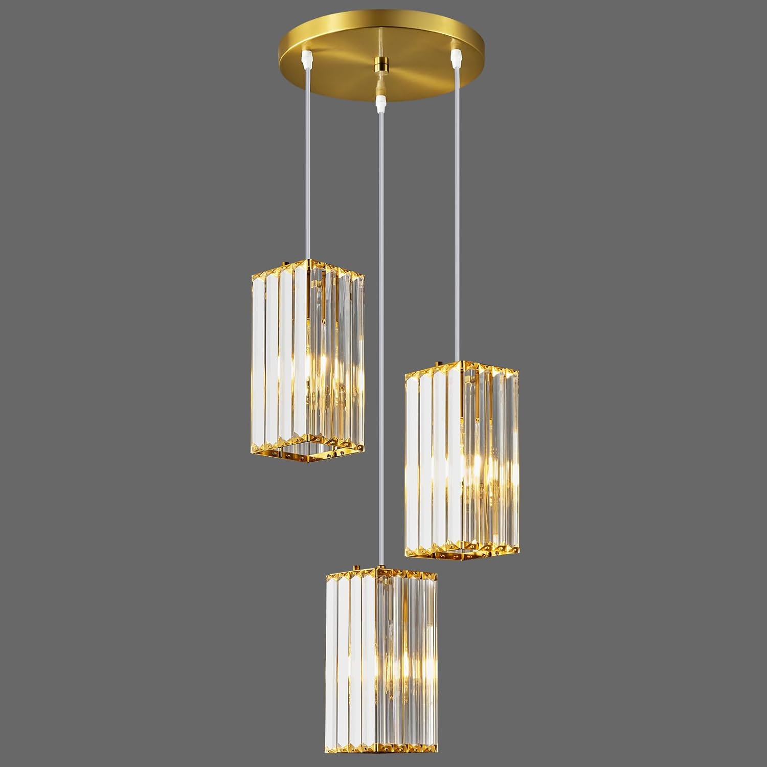 Modern Pendant Light Black Rectangle Pendant Lighting Mini Crystal Chandeliers Adjustable Pendant Light Fixture for Kitchen Island Dinning Room Living Room Corridor Bedroom(Black 3-Light)