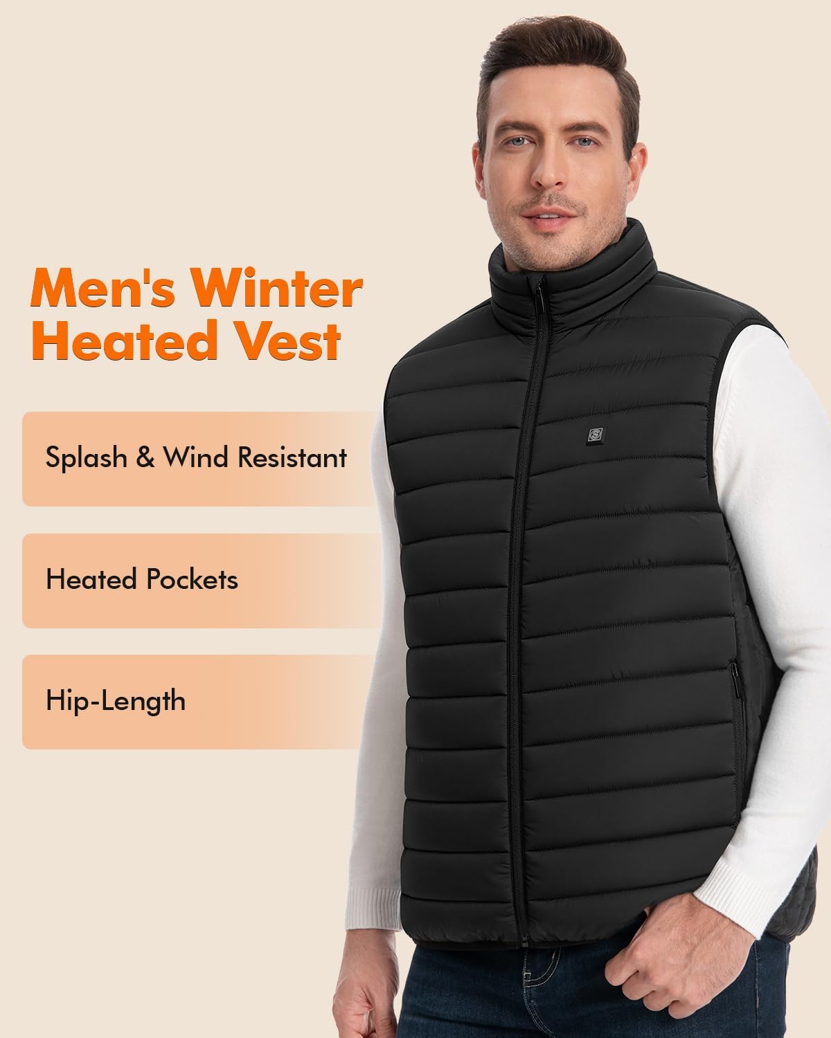 Men's Lightweight Heated Vest, 3 Heating Levels 4 Heating Zones Outdoor Recreation Vests with 10000mAh Battery Pack - Image 6