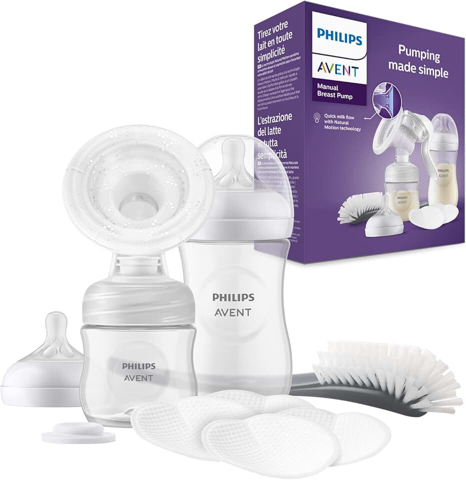 Philips AVENT Handmilchpumpe, Geschenkset – Einzelmilchpumpe, Babyflachen mit 260 ml und 125 ml, BPA