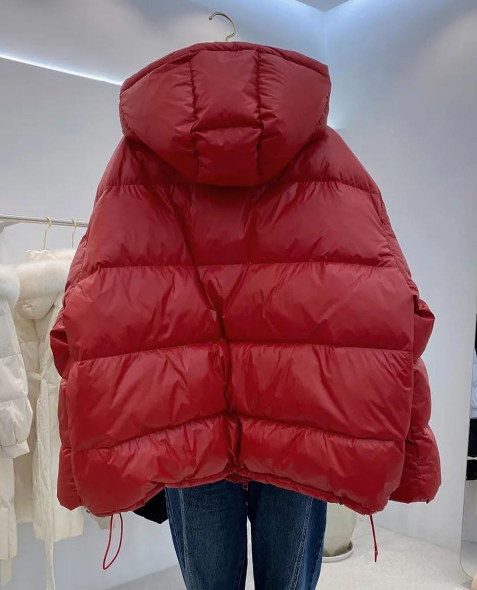 Women’s Duck Down Jacket Hooded Removable Collar Loose Fit Winter Outwear Coat