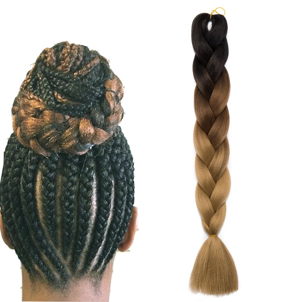24"(60cm) SEGO Extensiones de Pelo Sintético para Trenzas Africanas [Castaño Oscuro & Castaño Chocolate & Castaño Claro] Crochet Braiding Twist Hair (100g)