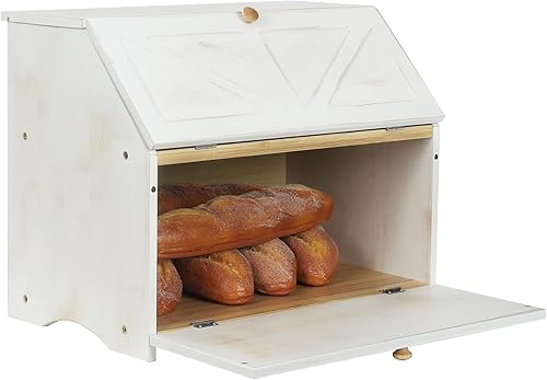 Miniatura 11 de HOMEKOKO Panera grande de doble capa para encimera de cocina, contenedor de almacenamiento de pan de madera de gran capacidad (negro) Negro