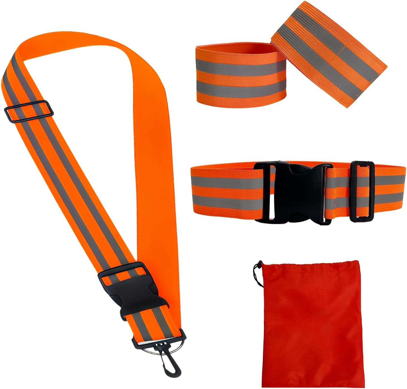 4 Pcs Reflective Running Gear Set, Night Dog Walking Safety Gear, High Visibility Reflective Sash, Belt & Armband for Running, Cycling, Night Walking - Adjustable for Men, Women, Kids