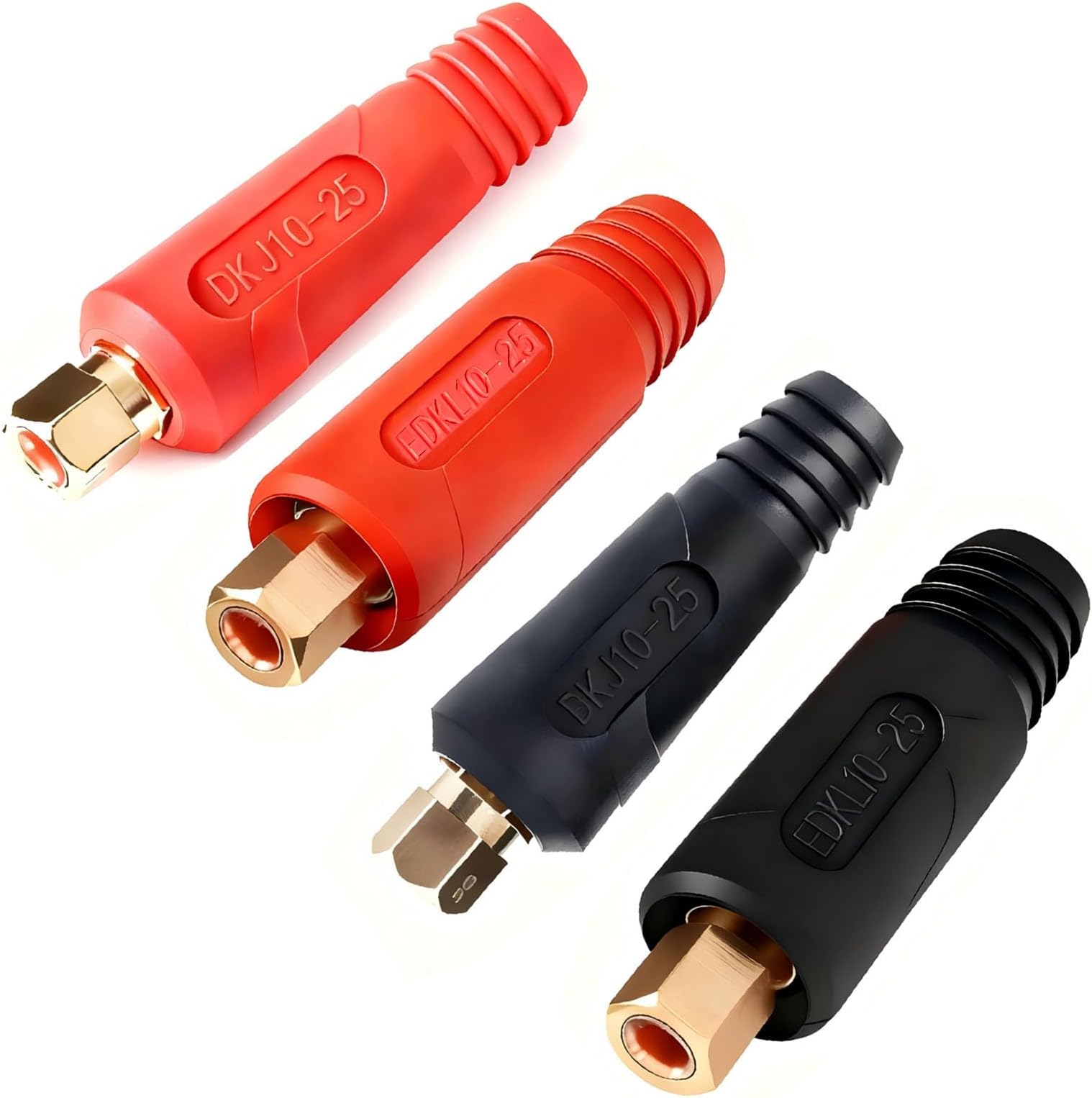 TIG Welding Cable Panel Connector Plug & Socket Set DKJ10-25 & EDKL10-25 200Amp with Black and Red Color Dinse-Style Quick Fitting 4pcs