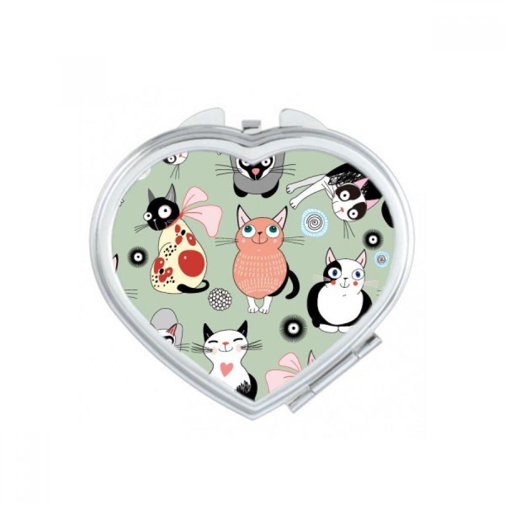 Miroir de poche chat mignon de coeur et compact pour maquillage