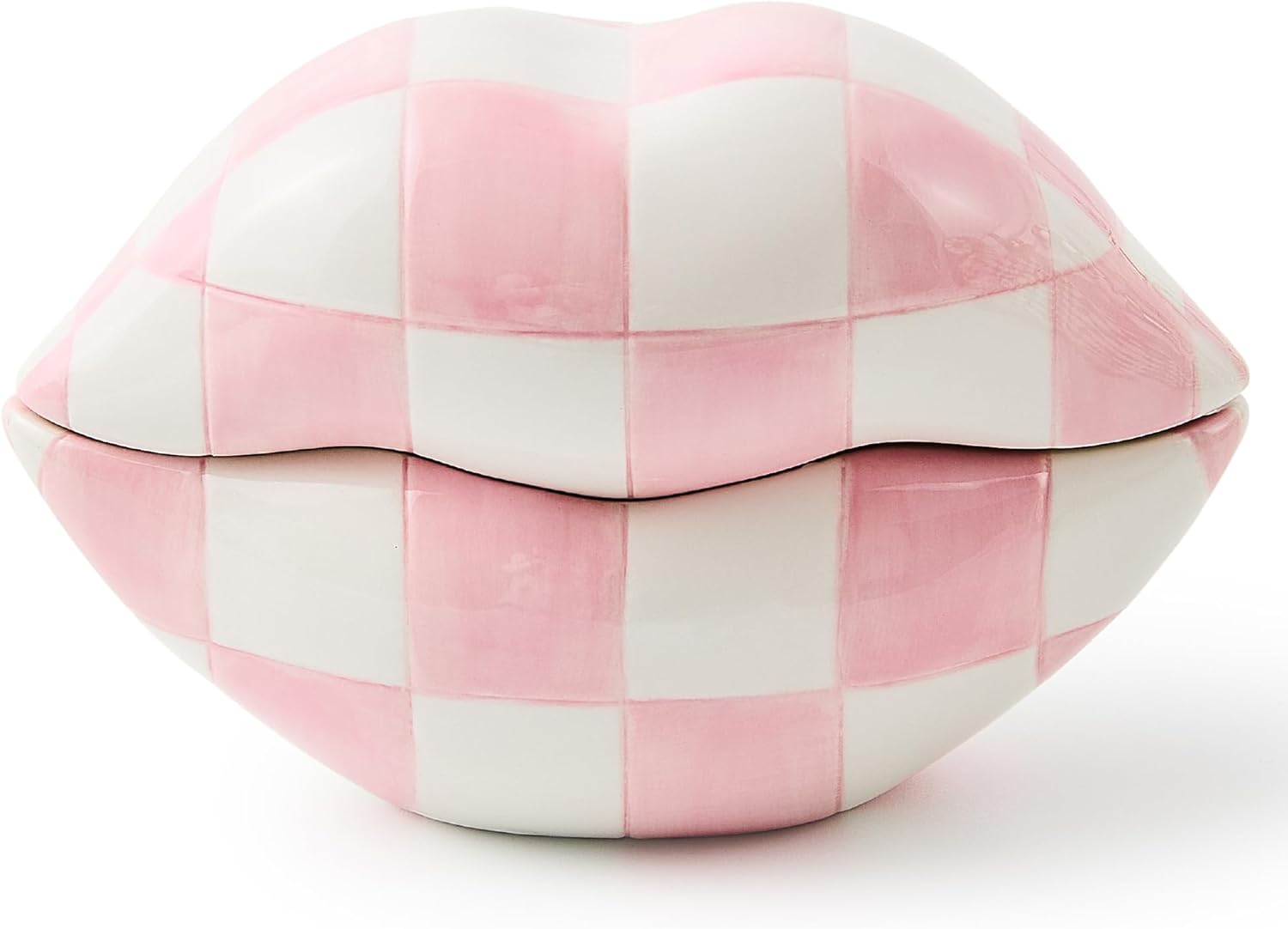 MACKENZIE-CHILDS Ceramic Kiss Me Box, Decorative Storage Box for Home Use, Pink-and-White Rosy Lips