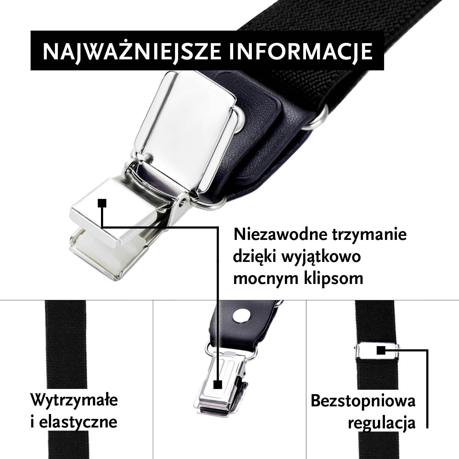 DonDon Szelki wąskie szerokość 2,5 cm – 3 klipsy ze skórą krój Y – elastyczne i regulowane, różne wzory