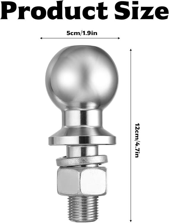 Tow Ball 50mm/2'' Trailer Hitch Ball Head Bolt, Trailer Towing Hitch Balls, 3.5T Towing Balls for Drawbar Straight Car Tow Bar Tractor Extensions