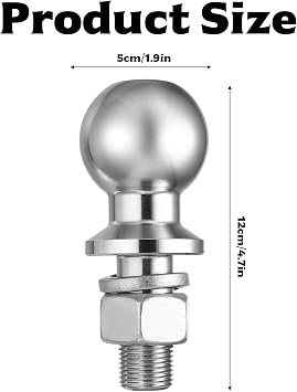 Tow Ball 50mm/2'' Trailer Hitch Ball Head Bolt, Trailer Towing Hitch Balls, 3.5T Towing Balls for Drawbar Straight Car Tow Bar Tractor Extensions