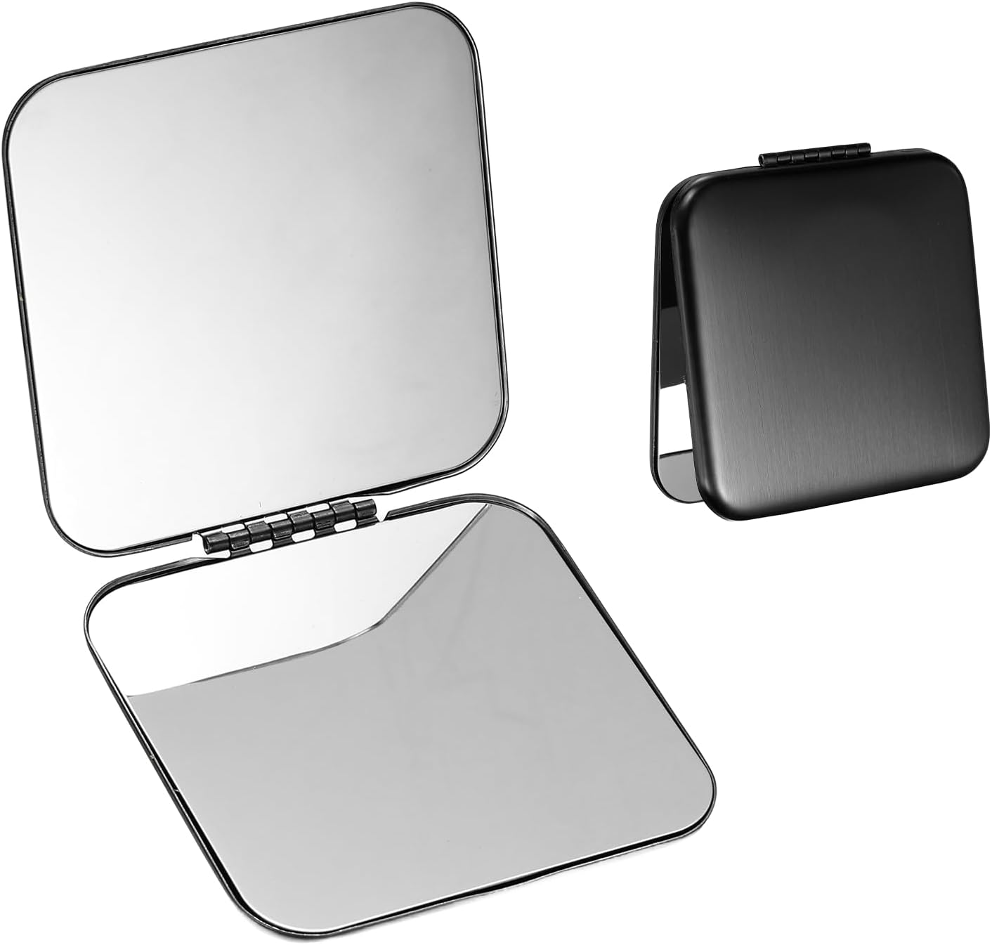 uxcell Pocket Mirror for Purse, Double-Sided Compact Mirror Stainless Steel Travel Makeup Mirrors Portable Foldable Design for Women Girls Gifts Daily Use, Black (Square)