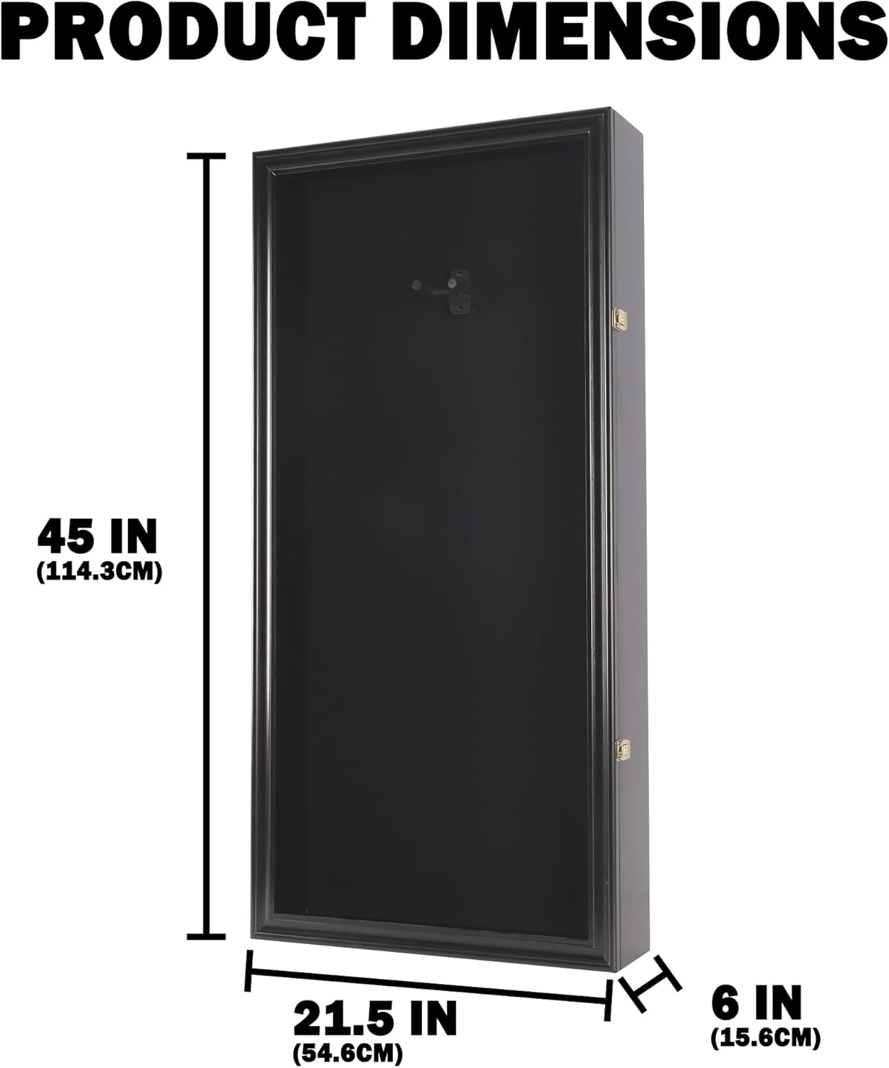 DisplayGifts 45" Acoustic Guitar Display Case Cabinet Shadow Box with Guitar Hanger Stand, Lockable 98% UV Protection Black Felt Interior Black Finish Frame