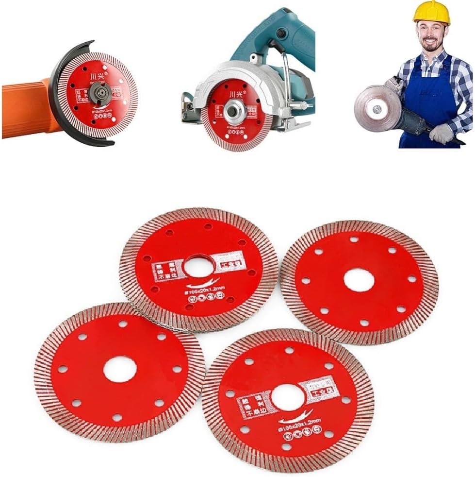 Ultra-Fine Corrugated Tile Cutting Discs, Diamond Saw Blades for Angle Grinder, Super Thin Dry Wet Cutting Disc for Ceramic Tile Porcelain Granite Marble (4pcs)