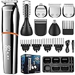 PRITECH Beard Trimmer for Men,6 in 1 Hair Clippers Kit, Precision Cordless Grooming Kit Waterproof IPX6 for Beard, Hair, Body, Nose, Ear, with Foil Razor (Silver)