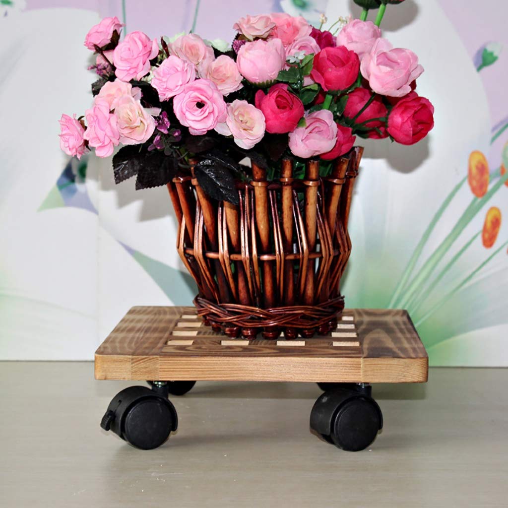 Carretilla para Plantas Cuadrada con Ruedas giratorias, Carrito de Madera para Exteriores, Carrito para Plantas de Interior, transportador de macetas Grandes, s(Blanco 35cm)