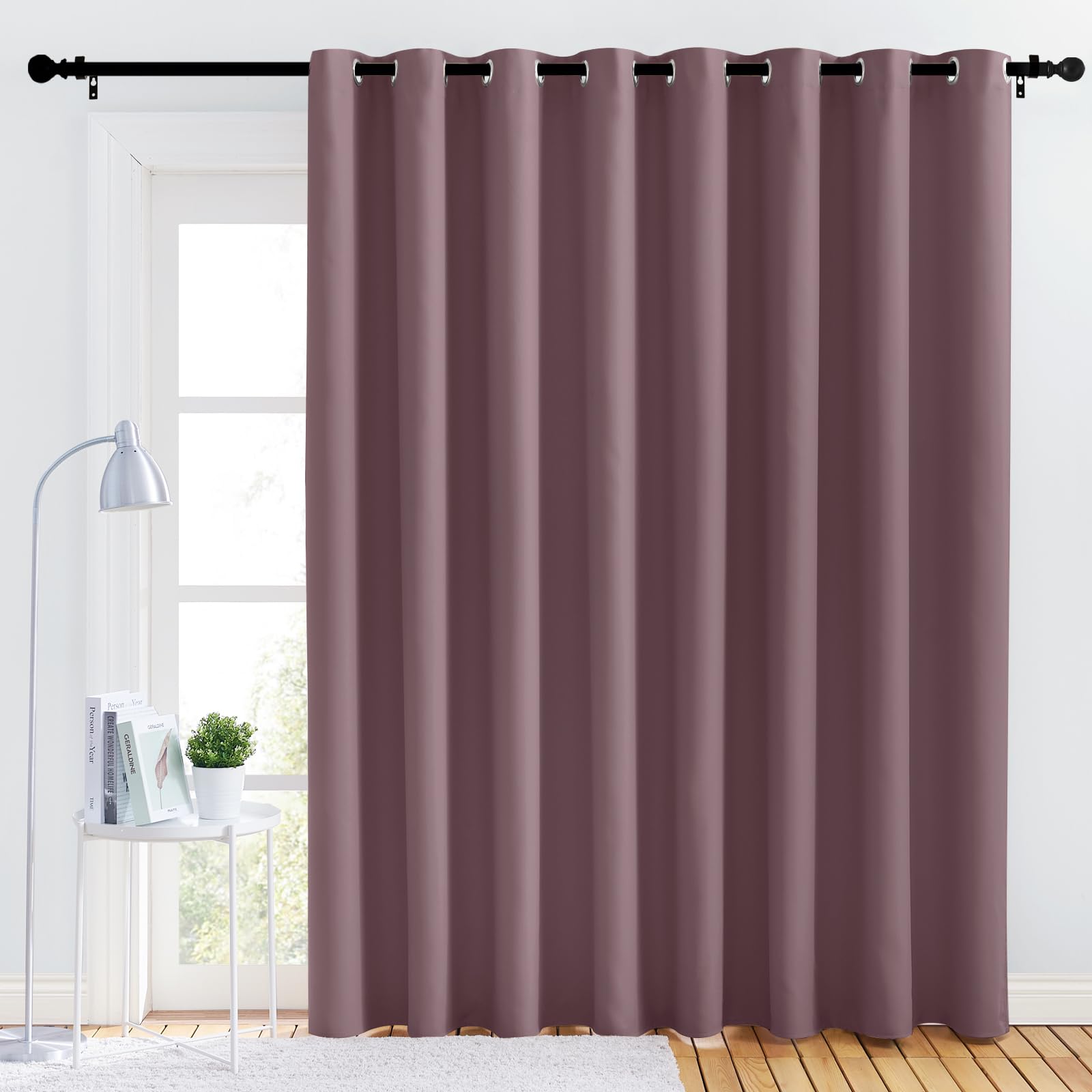 NICETOWN Bedroom Blackout Curtain Panel - (120 inches by 102 inch, Dry Rose, 1 PC) Energy Saving Thermal Insulated Grommet Blackout Drapery for Patio,