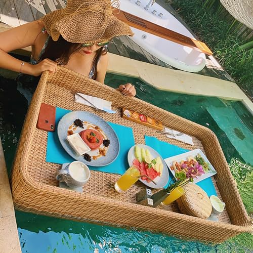 Plateau flottant piscine rectangulaire rotin blanc 80x80cm