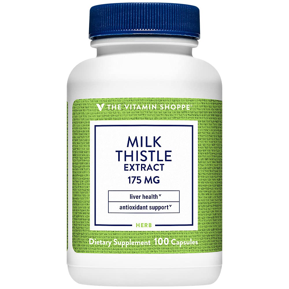 The Vitamin Shoppe Milk Thistle 175 MG - Liver Health Support, Detoxification & Antioxidant Protection (100 Capsules) 100 Count (Pack of 1)