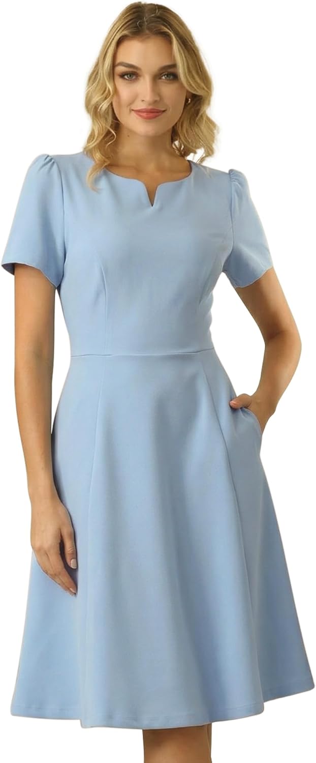 Women's Church Funeral Dresses Business Casual Summer Dress with Pockets