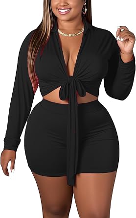 Women 2 Piece Outfits Wide Leg Long Pants Set Front Crop Tops High Waist Tracksuits Long Sleeve Jumpsuits