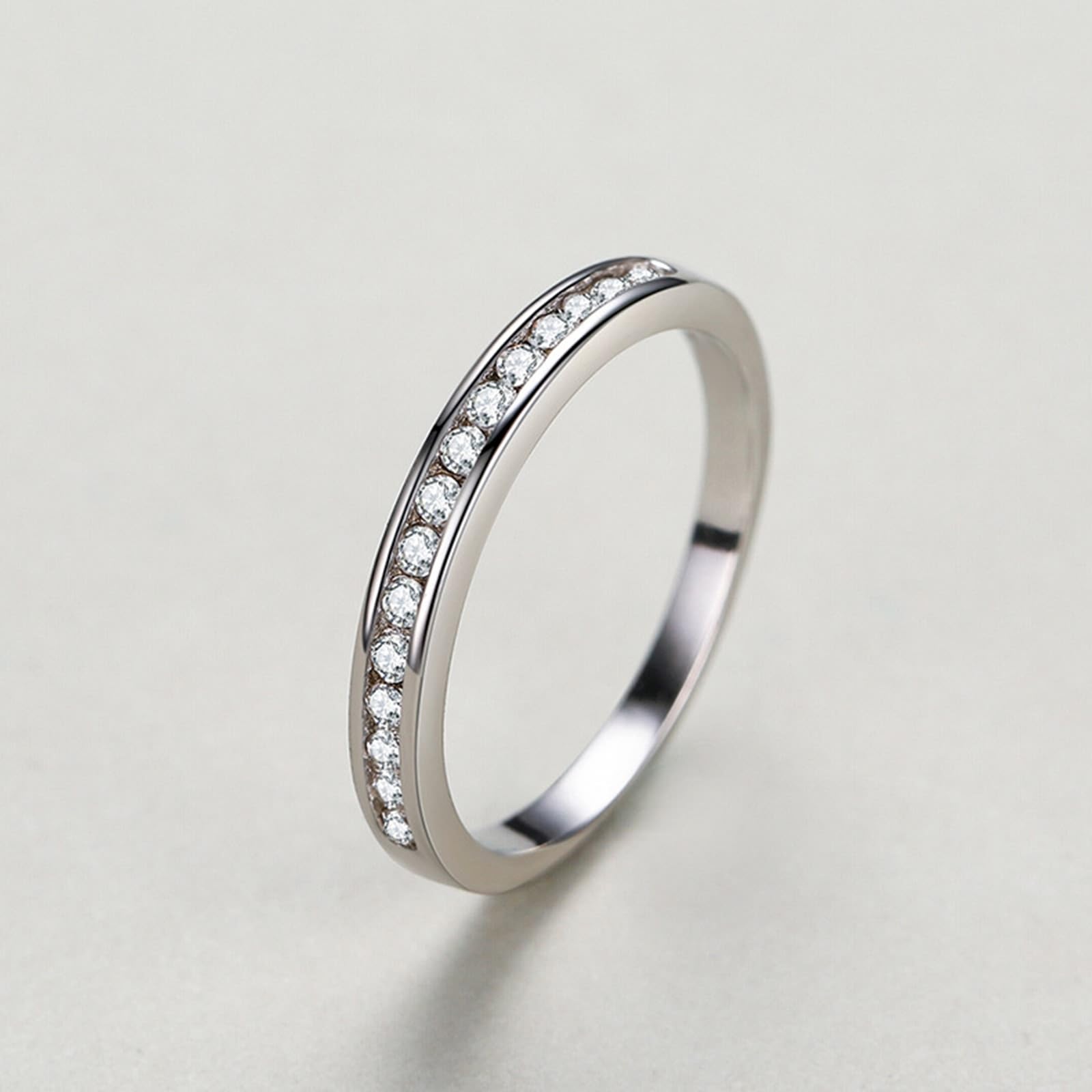 Anillo de oro blanco para parejas de 9 K/14 K/18 K, joyas de oro auténtico, anillo apilable clásico de boda con diamante, anillo solitario Au 375/585/750, oro blanco, talla 47-65