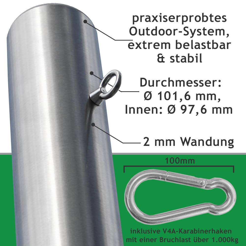 2x Hängematten-Pfosten Ø 101,6mm, 1,95m, wetterfest, bis 200kg (2 Personen)