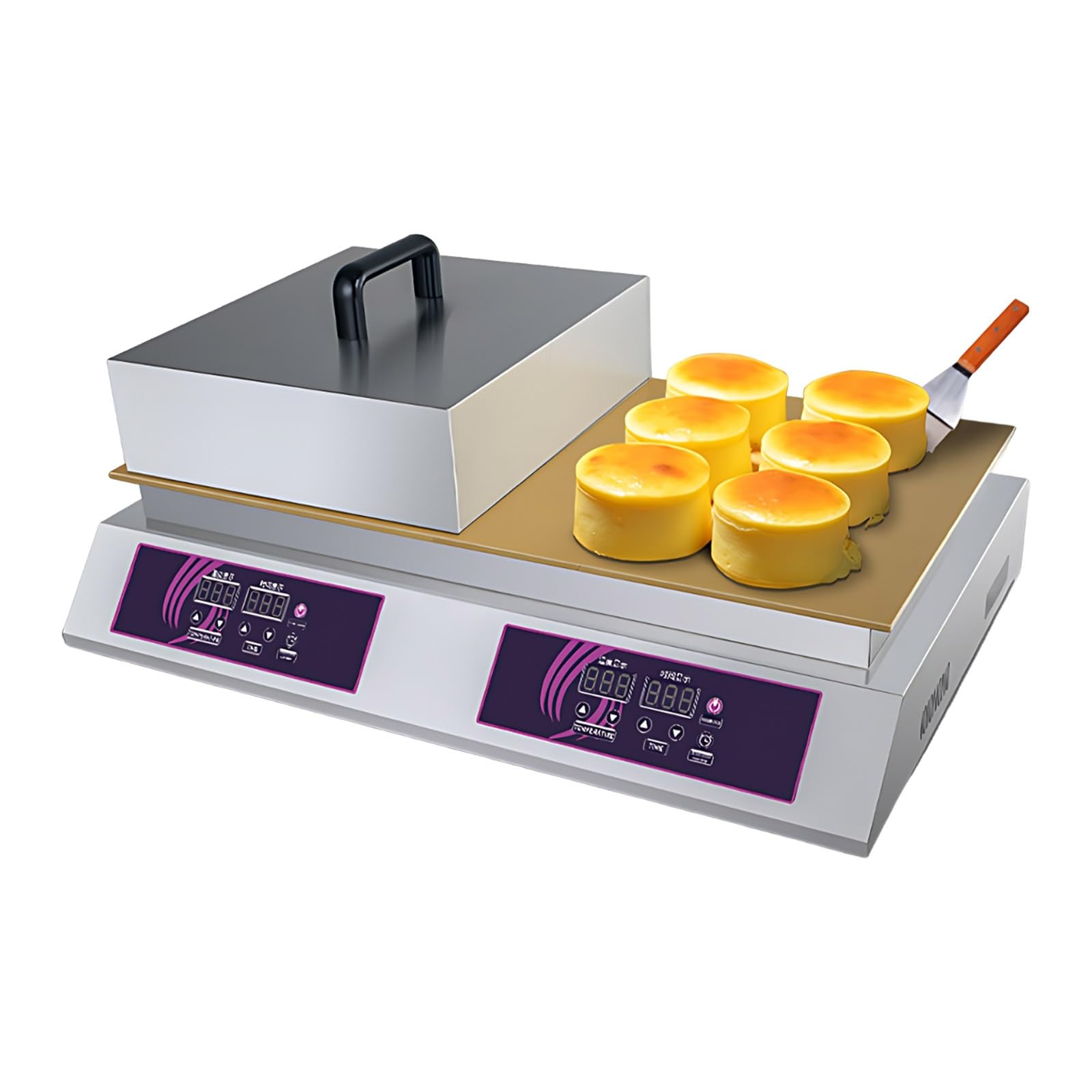 Maquina Pancake Japonesa Souffle, Crepera Electrica Profesional, Hotcake Maker Con Plancha De Laton Para Cocina De Postres Y Food Truck(Double-Head)