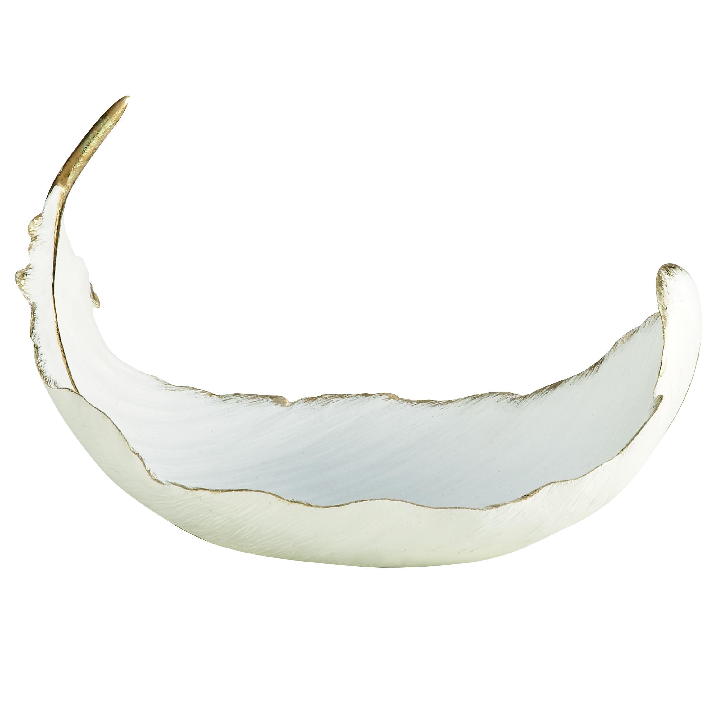 CosmoLiving by Cosmopolitan Polystone Bird Decorative Decorative Bowl Curved Feather Decorative Container with Gold Accents, Decorative Keepsake Box 13" x 8" x 8", White