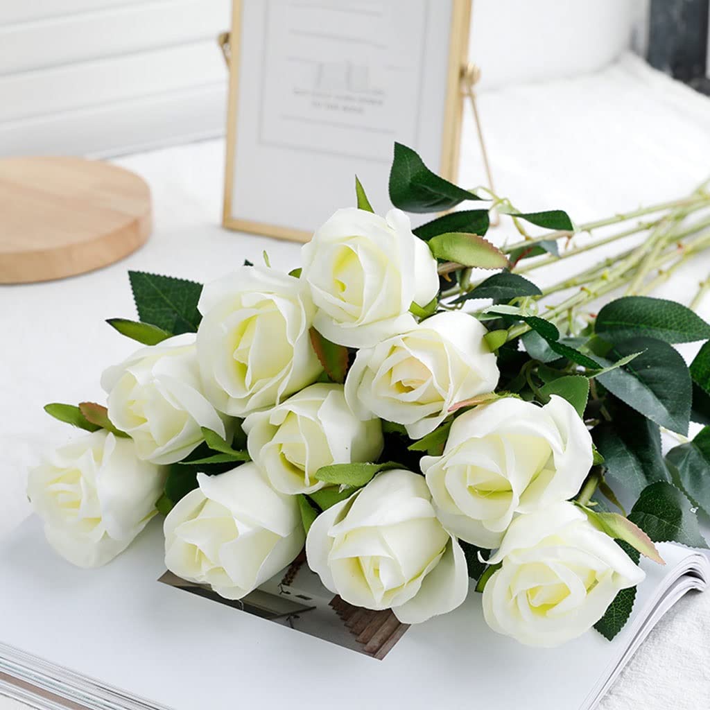 Fiori Artificiali Finti 10 Pezzi Rose Fiori a Stelo Lungo Singolo Bouquet da Sposa Composizione Floreale Centrotavola per Matrimoni Decorazioni Composizioni (b) (f F)