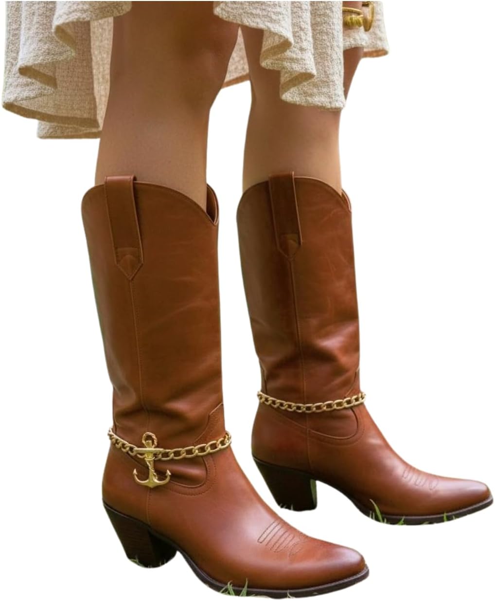 Gold Anchor Charm Boot Chains, 2PCS Pair Adjustable 11–15 In, Gold-Tone Shoe Anklet Jewelry For Boots, Nautical Statement Accessory, Handmade In USA (BC212)