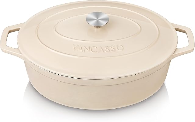 vancansso Enameled Cast Iron Dutch Oven, 9.3 Quart Dutch Oven Pot with Lid, Oval Dutch Oven Cast Iron Pot with Non Stick Enamel Coating for Bread Baking, Light Blue