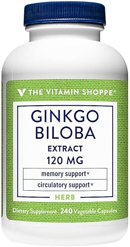 The Vitamin Shoppe Ginkgo Biloba 120 MG - Soporte de memoria, claridad mental y circulación, extracto estandarizado (240 cápsulas vegetales)