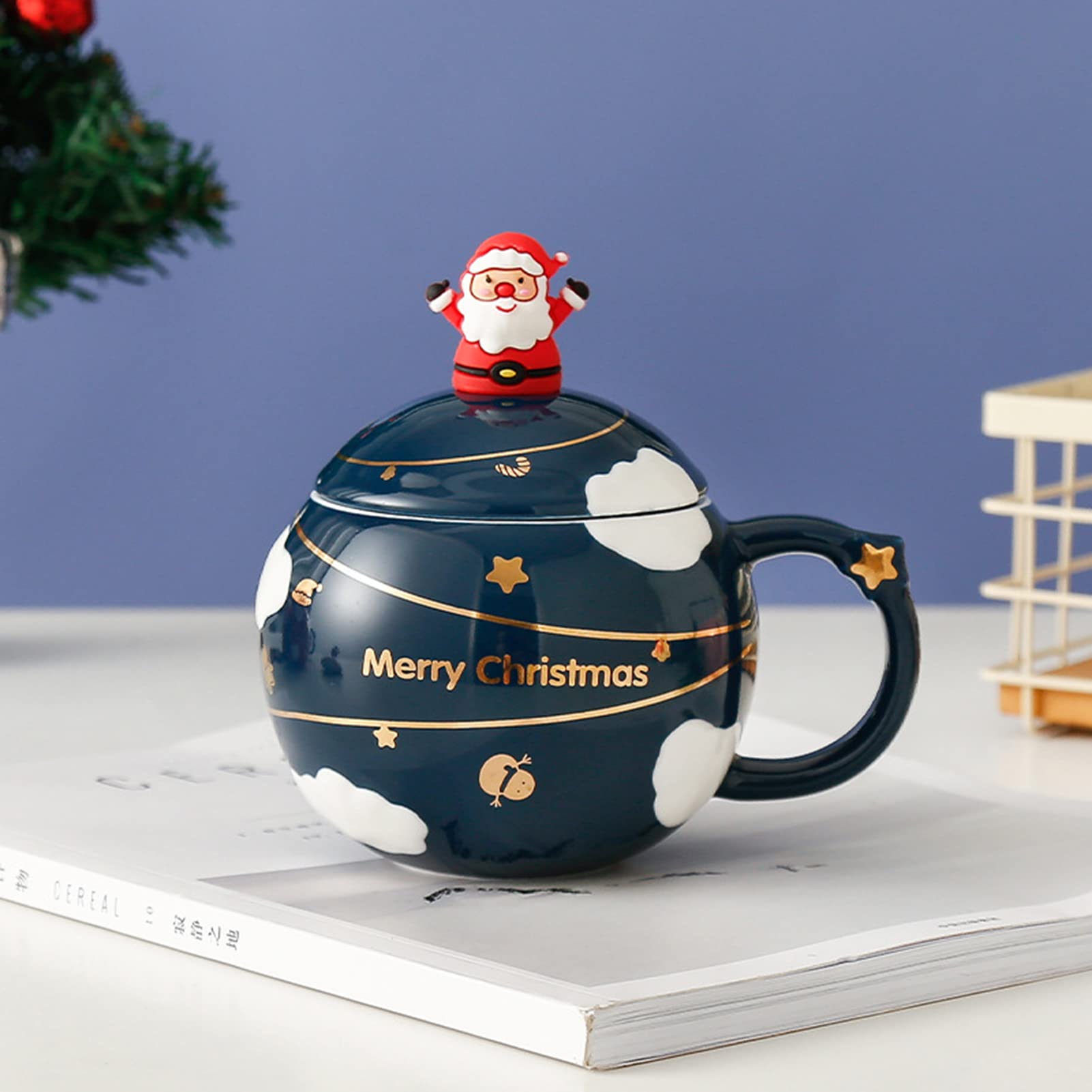 Kubek ceramiczny świąteczny 400 ml Zestaw filiżanek do kawy i mokki Filiżanki spodki espresso z porcelany(Green)