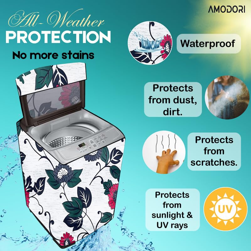 Image of Top-load washing machine cover LG Suitable For LG 8kg ,8.5kg ,9kg ,10kg ,10.5kg ,11 KG) floral White Multi Print
