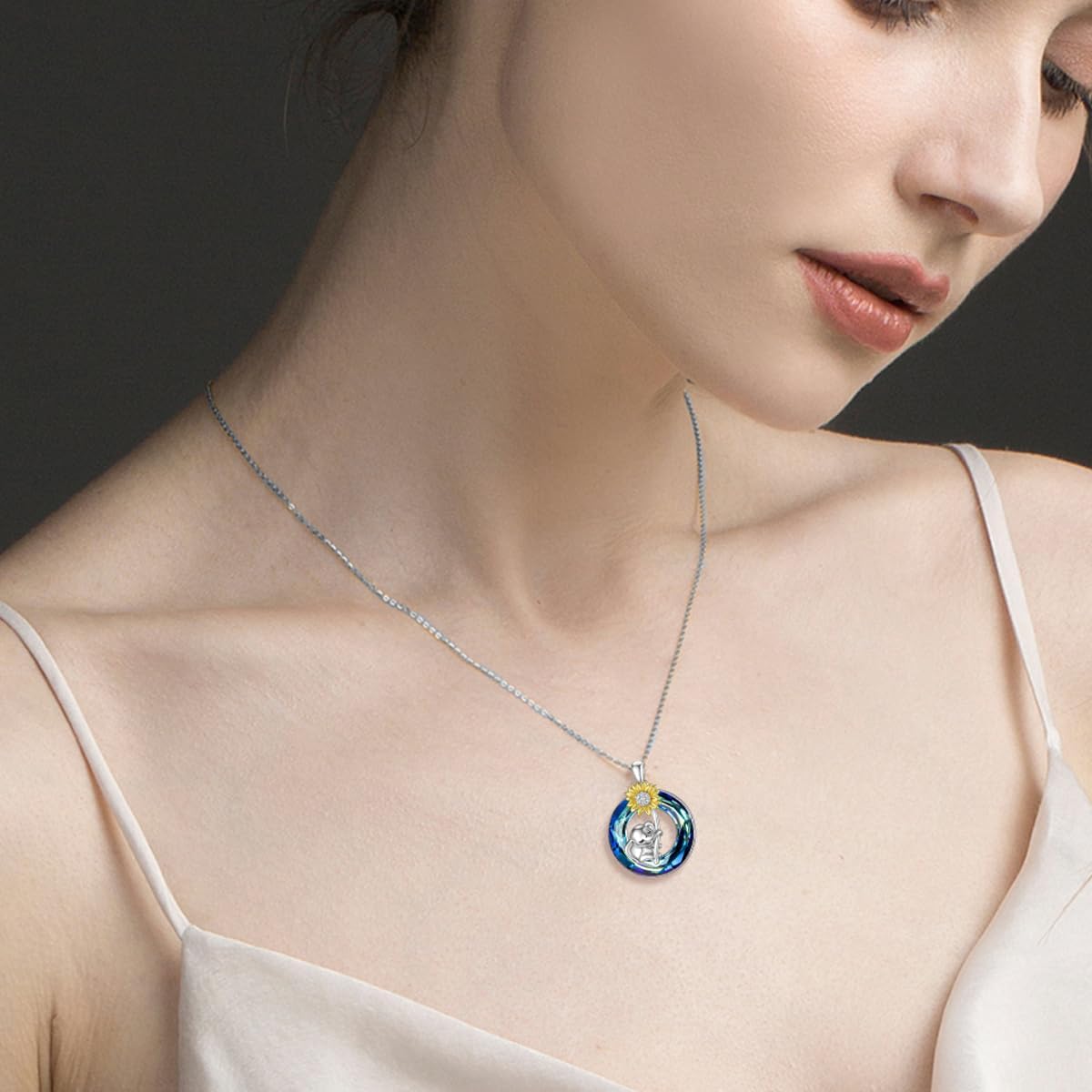 Elephant Necklace for Women 925 Sterling Silver Sunflower Elephant Pendant Necklaces with Crystals - Image 2