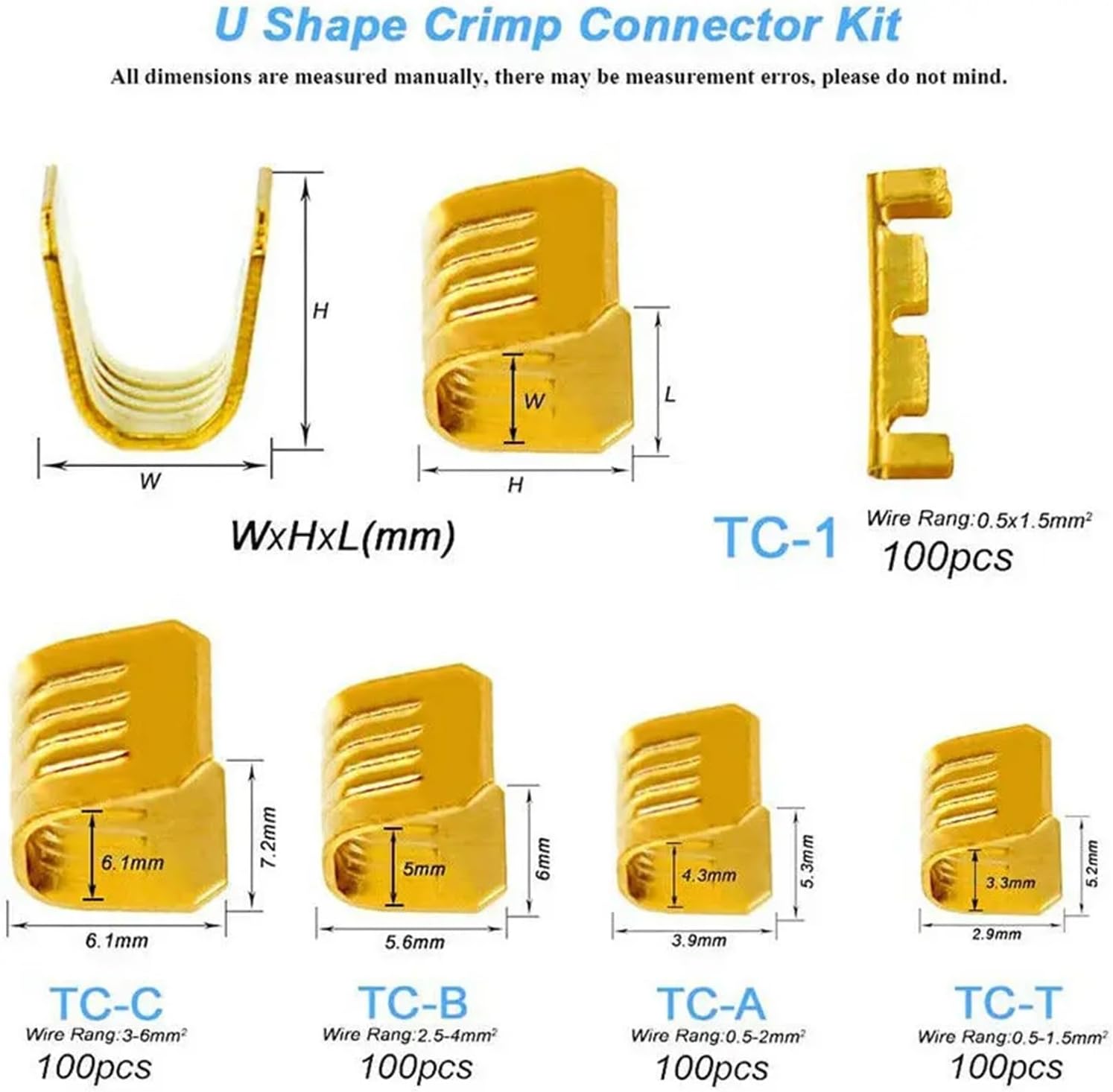 500pcs 0.5-6.0mm2 U-Shaped Copper Wire Crimp Terminal Cold Pressing Docking Wire Connectors Cable Lug for Tab Terminal
