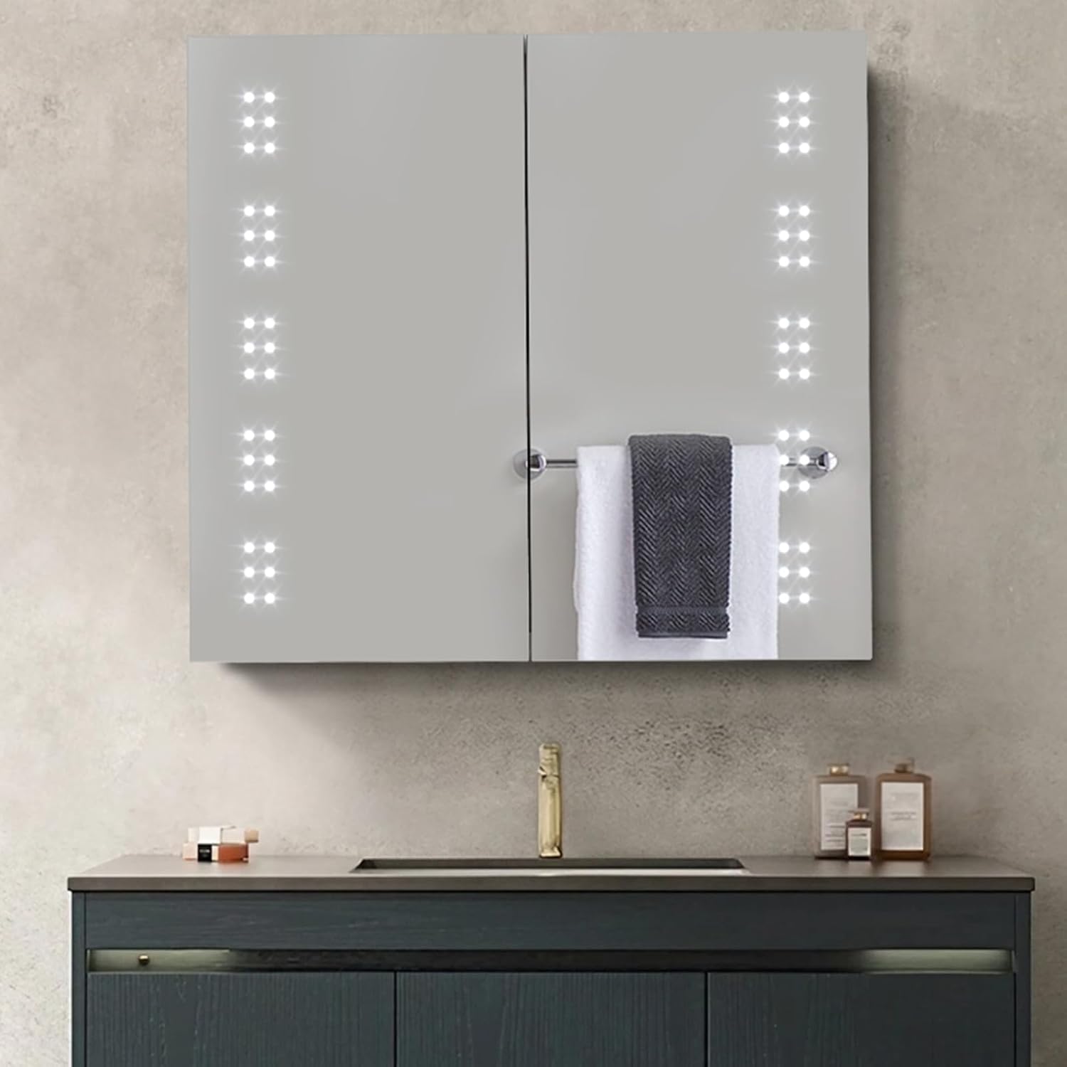 Warmiehomy Bathroom Mirror Cabinets with LED Lights,650x600mm ...